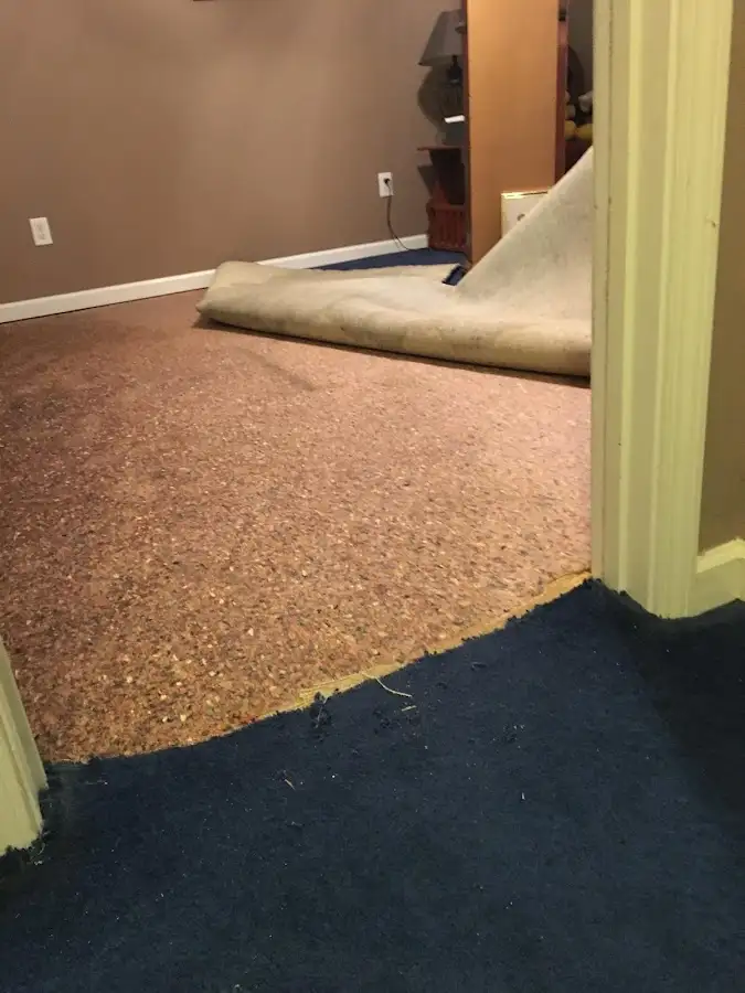 Carpet pad removal revealing water damage during Drying & Dehumidification in Port Hueneme