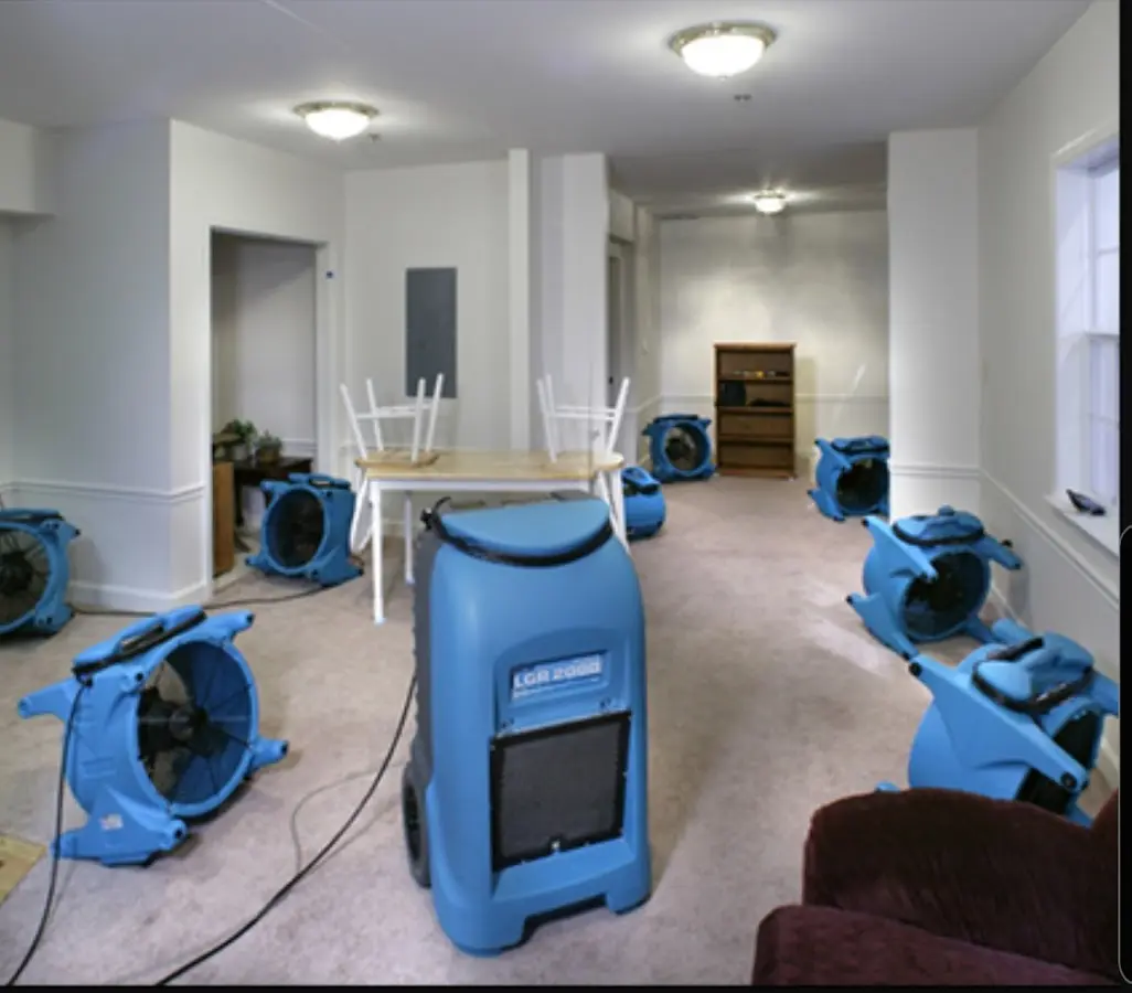 Air movers and dehumidifier setup for Water Damage Restoration in Port Hueneme